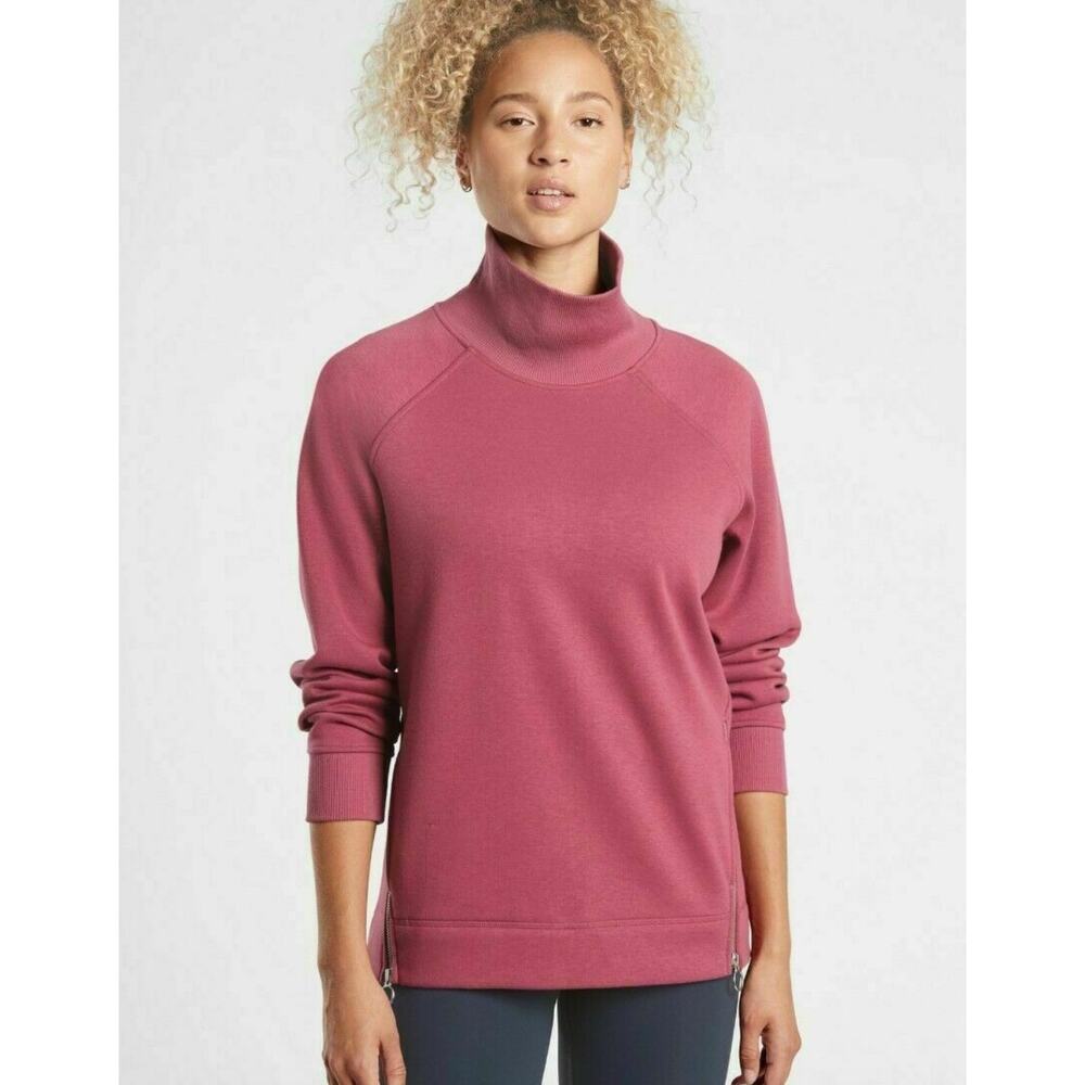 Athleta Cozy Karma Side Zip Funnel Neck Sweatshirt Victorian‎ Berry Pink Small